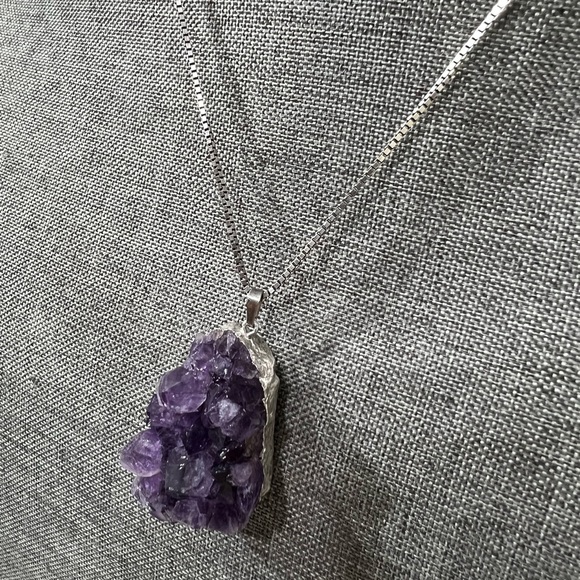 Natural Cluster Amethyst 925 Solid Sterling Silver Unisex Pendant 40mm. - Picture 9 of 11